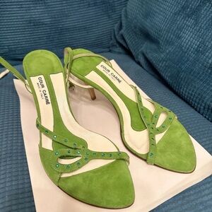 Arthur Court Green Suede Heels with Blue Accents
